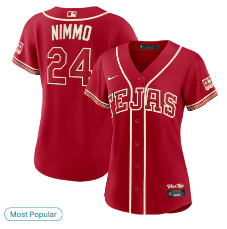 women Texas Rangers #24 Nimmo red Nike 2026 MLB City Connect Jersey->->